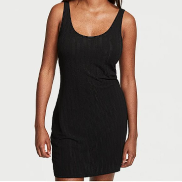 VICTORIA'S SECRET Luxe Modal Ribbed Slip / Nightgown Black Sexy NWT - Picture 3 of 4